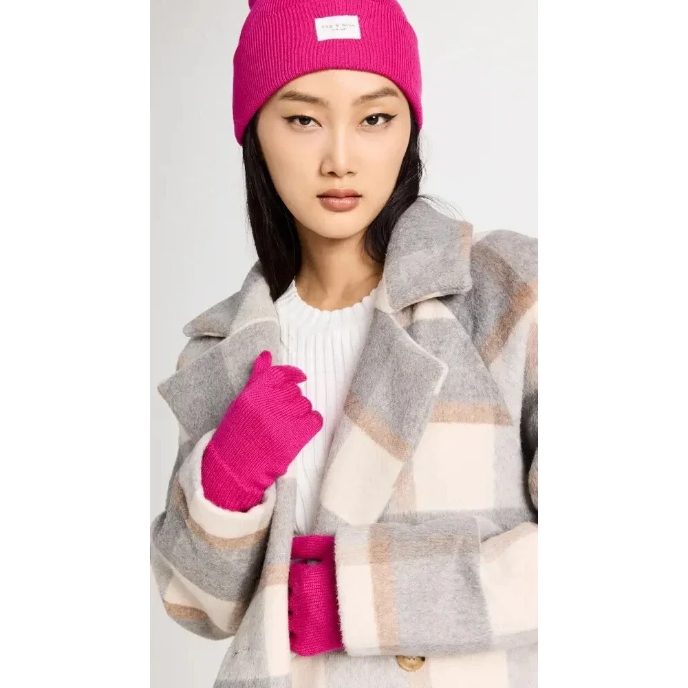 rag &‎ bone Addison Wool Knit Gloves Pink NEW